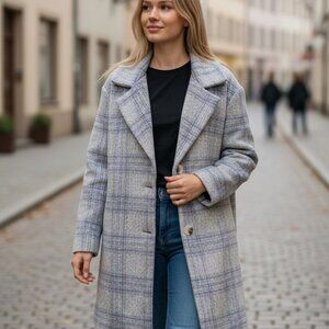 Sans Souci 15% Wool Mid-length Coat - Large - Lavender and Grey